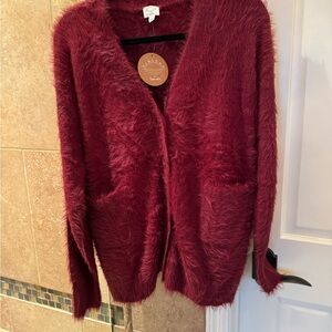 Splendid Deep Red Fuzzy Cardigan